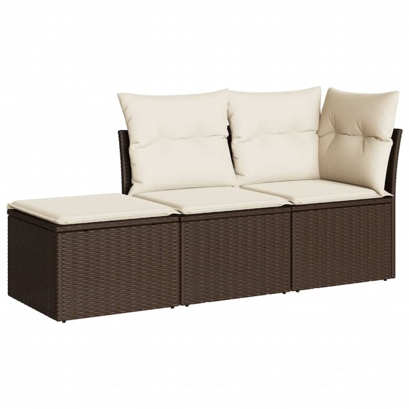 vidaXL Patio Sofa Set with Cushions Outdoor Furniture 3 Piece Poly Rattan - 21.7 x 21.7 x 14.6