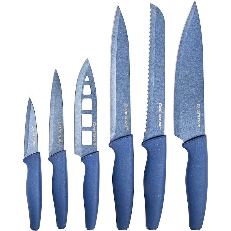 Granitestone Nutriblade 6 Piece Blue Stainless Steel Knives with Easy Grip Handle - Blue