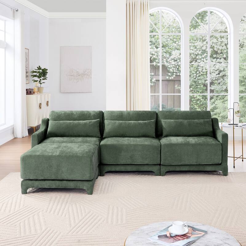 Chenille Upholstered Sofa with Lumbar Pillows