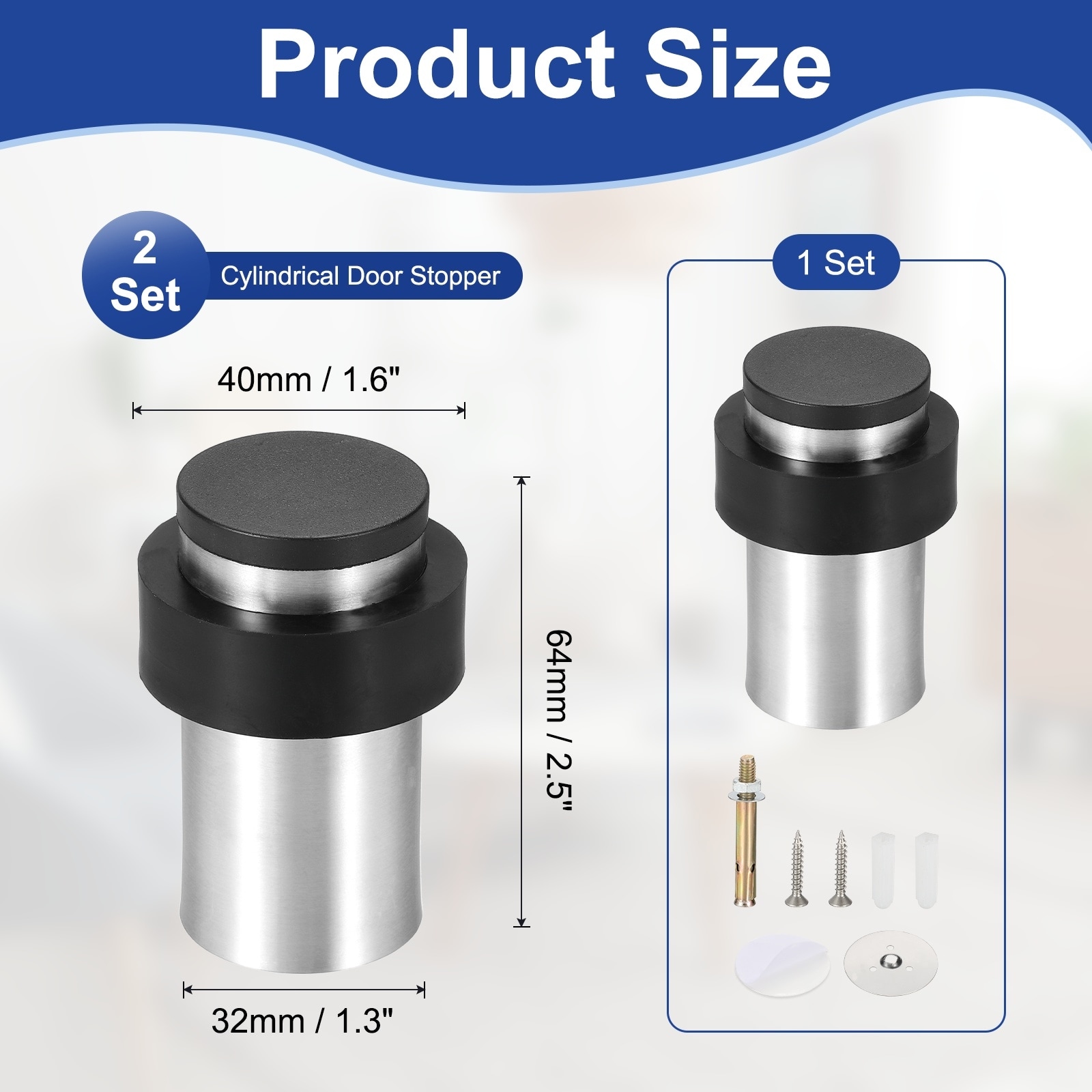 Cylindrical Door Stopper, Rubber Bumper Floor Door Stop, Wall Floor Mount Decorative Wall Protector with Screw for Doors