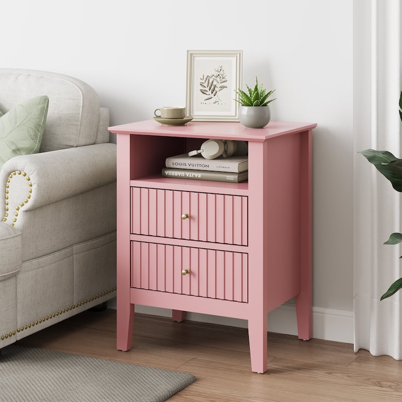 2 Drawers Nightstand with Charging Station