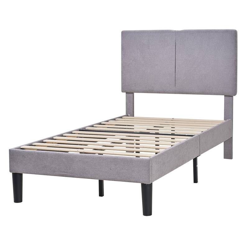 Javlergo Upholstered Platform Bed Frame with 2 USB Charging Station & Adjustable Headboard, Kids Bed Set of 2