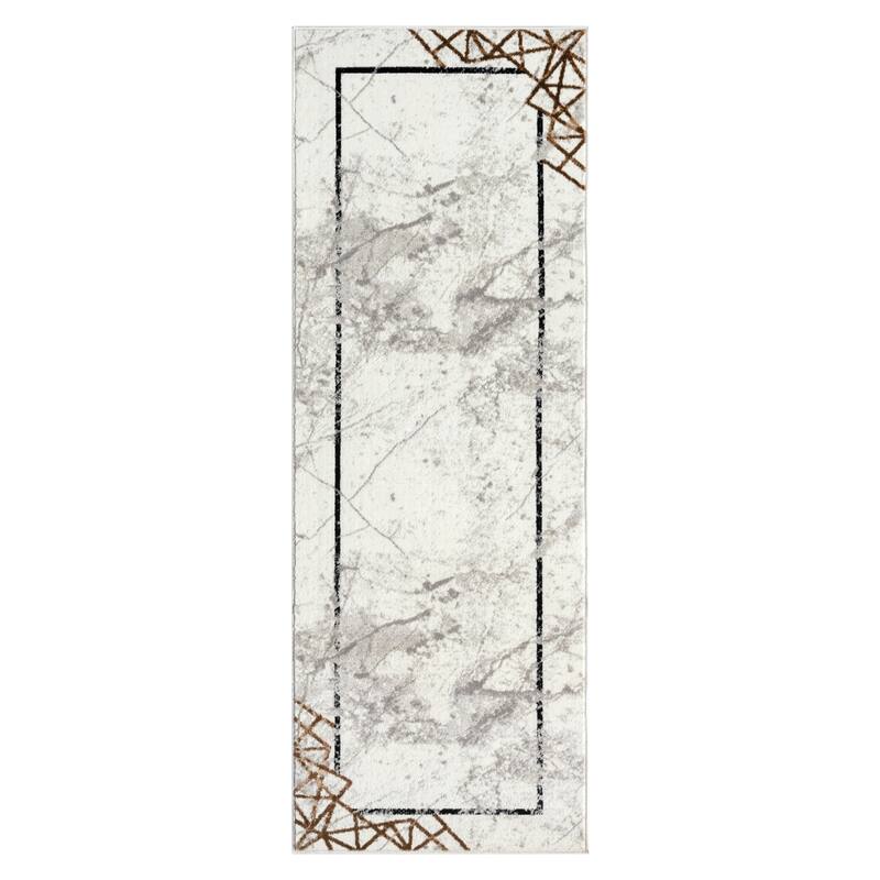 Kimberly Collection Abstract Border Area Rug - 2'8"X7'10" - White/Gray