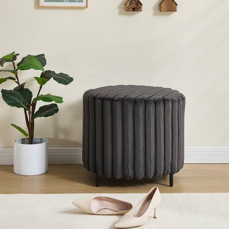 22.05" Upholstered Round Ottoman with Metal Legs for Bedroom