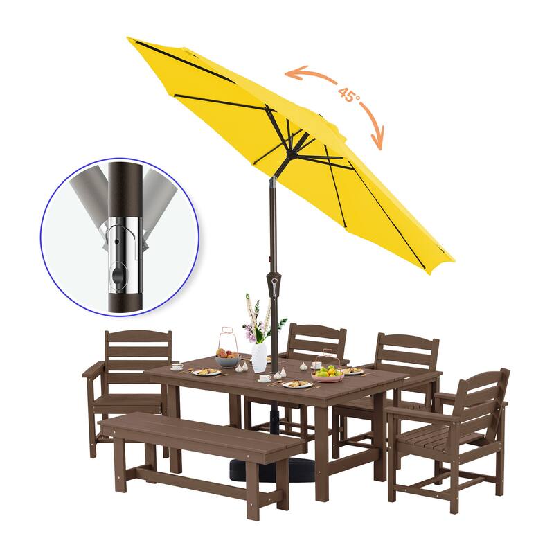 10ft Patio Market Umbrella with LED Lights,Crank & Tilt