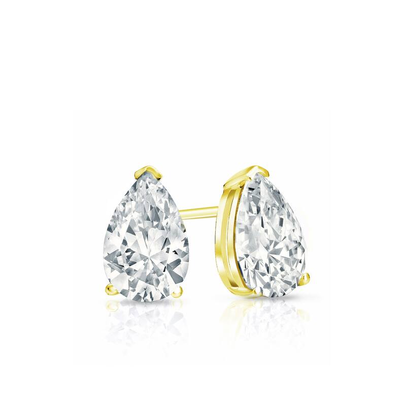 Auriya 18-karat Gold Lab Grown 0.90 carat TDW Pear Diamond Stud Earrings V-End Prong Screw-back