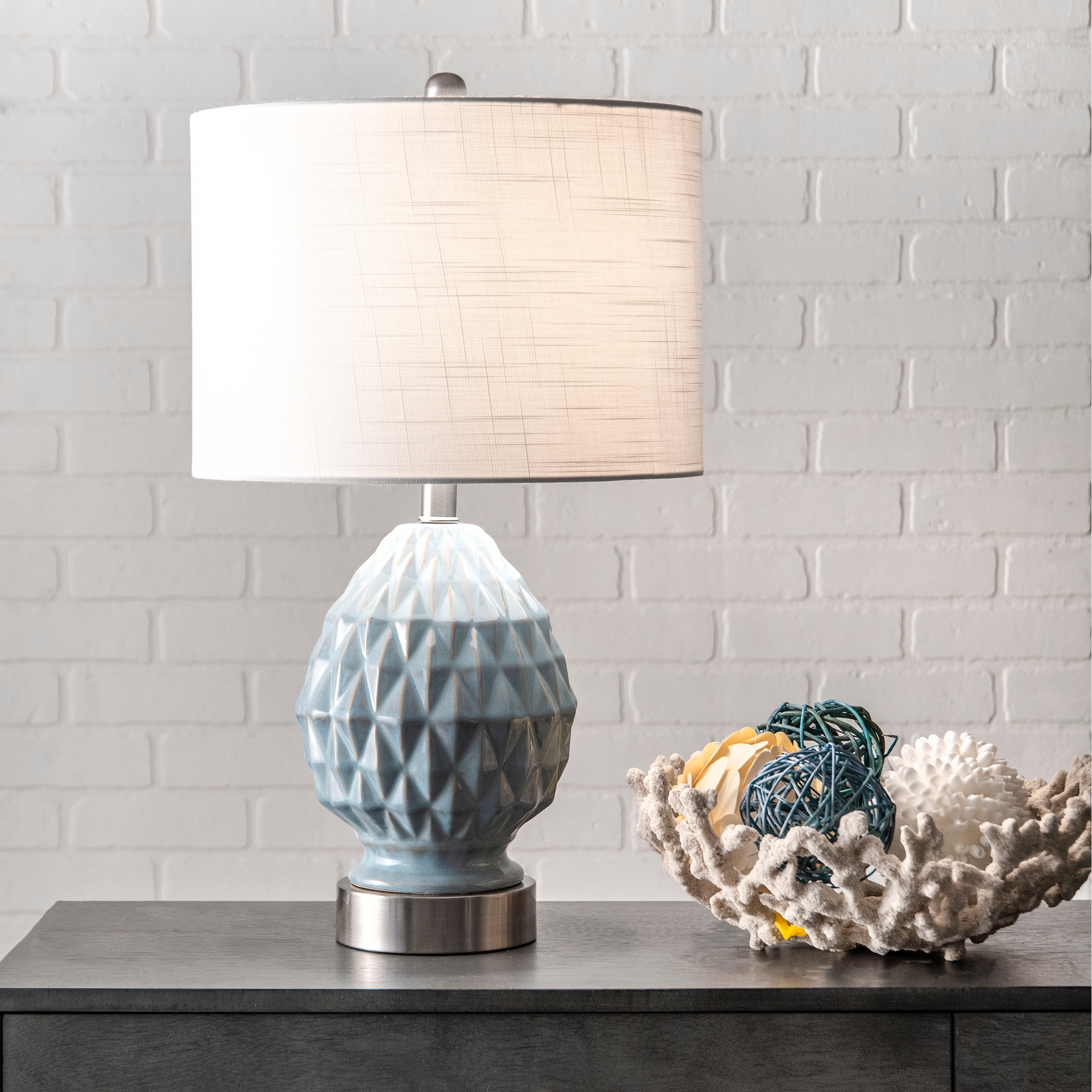 Nuloom 24" Textured Ceramic Egg Burlap Shade Table Lamp - 14"W x 14"D x 24"H