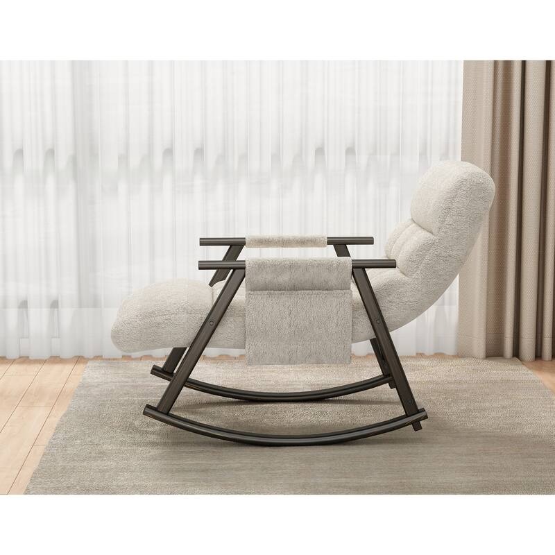 Modern 42.2" Velvet High Back Rocking Chair with Foot Rest and Side Pockets for Living Room