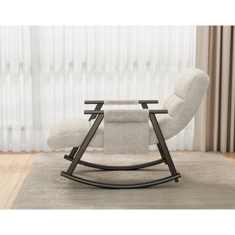 White 42.2" Velvet High Back Rocking Chair