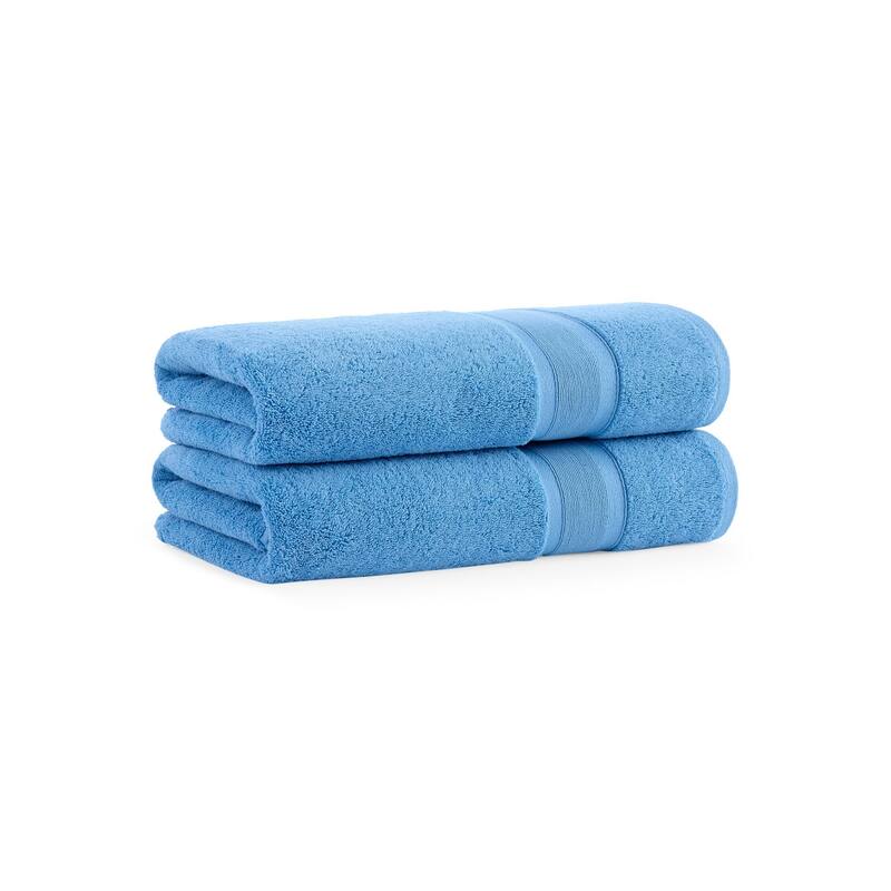 Aston & Arden Aegean Recycled Solid Towel Collection - Bath Towel - Set of 2 - Blue