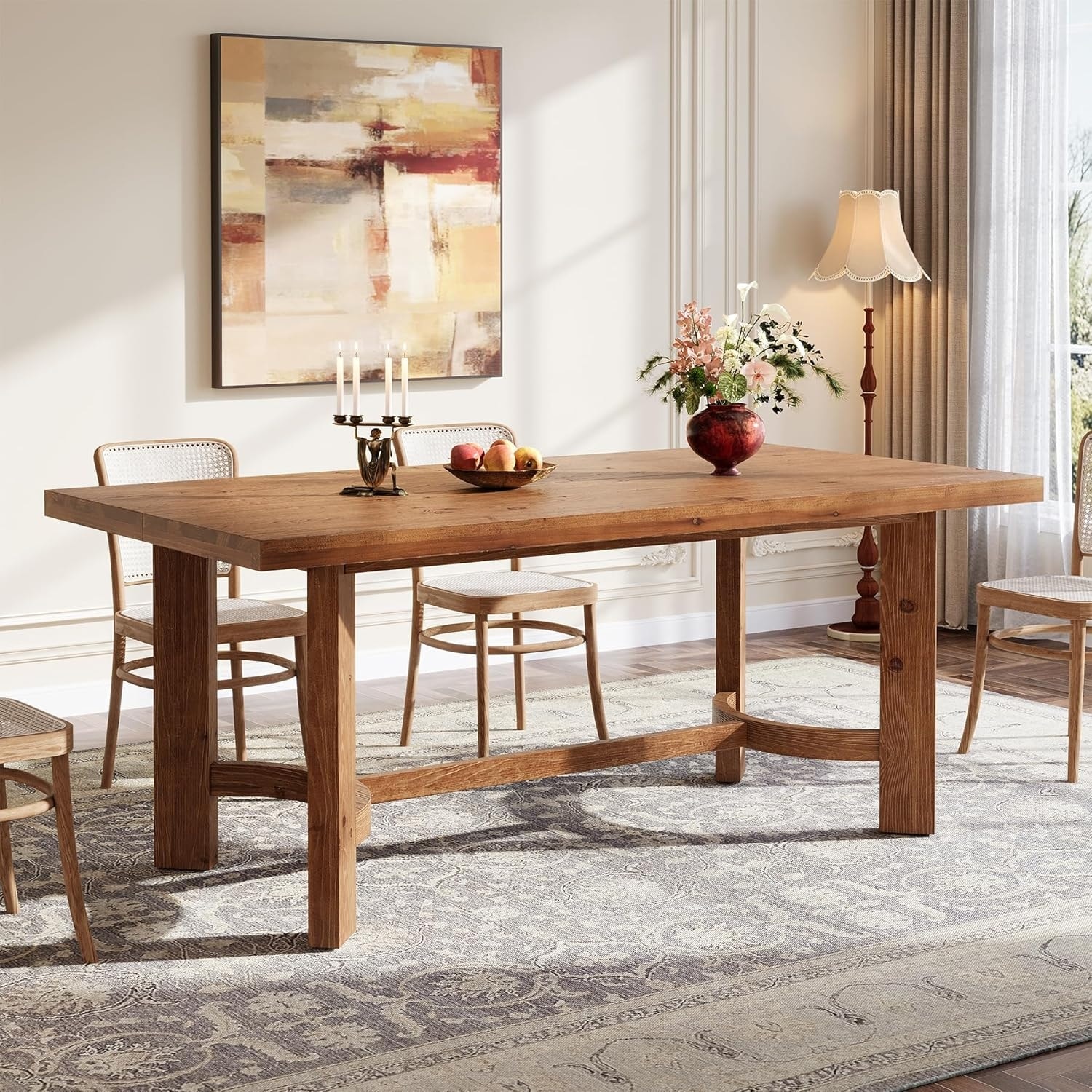 63" Solid Wood Dining Table for 4-6, Farmhouse Rectangle Kitchen Table - 63" L × 31.5" W × 29.9" H