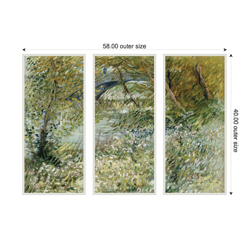 Kate and Laurel Vincent van Gogh River Bank in Springtime 1887 3 Piece Framed Canvas Wall Art Set by Nostalgia Prints