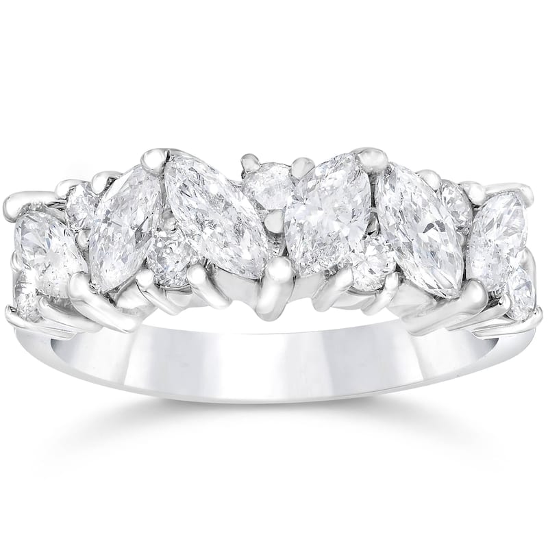 1 1/2ct Fancy Marquise Diamond Wedding Ring Womens Stackable Band White Gold