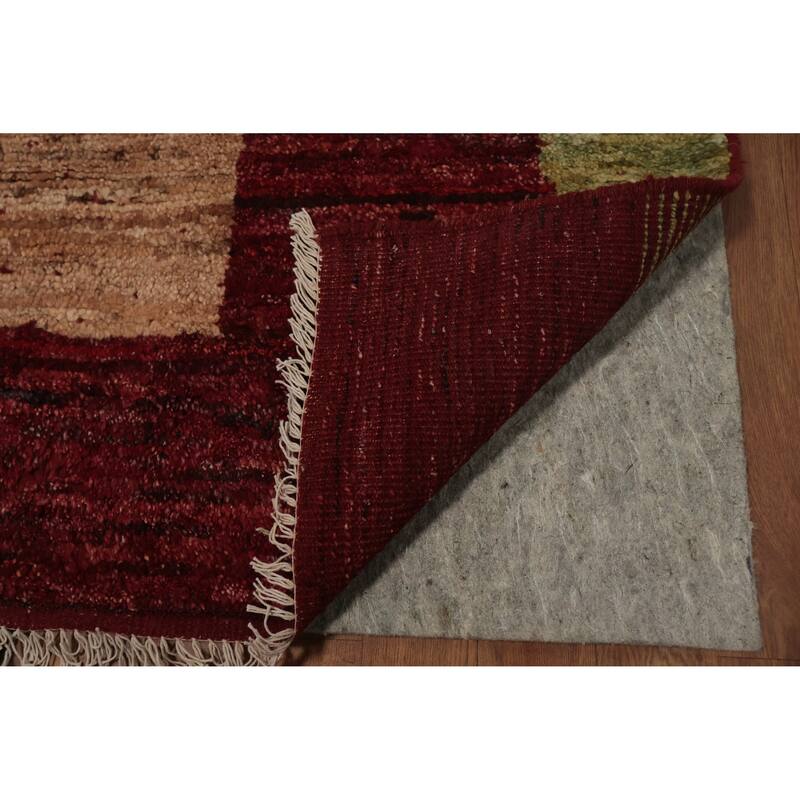 Hand Knotted Oriental 100% Wool Carpet Modern Tribal Red Moroccan Area Rug - 9' 2'' X 6' 6''
