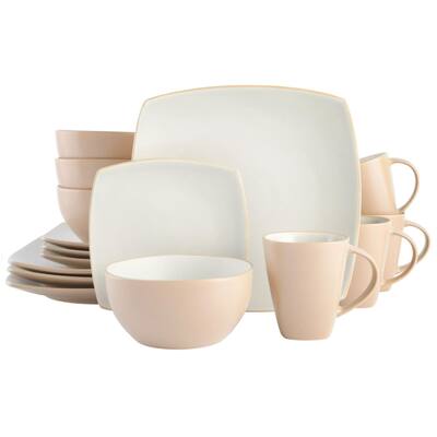 Gibson Home Soho Lounge 16 Piece Soft Square Stoneware Dinnerware Set in Sand Matte