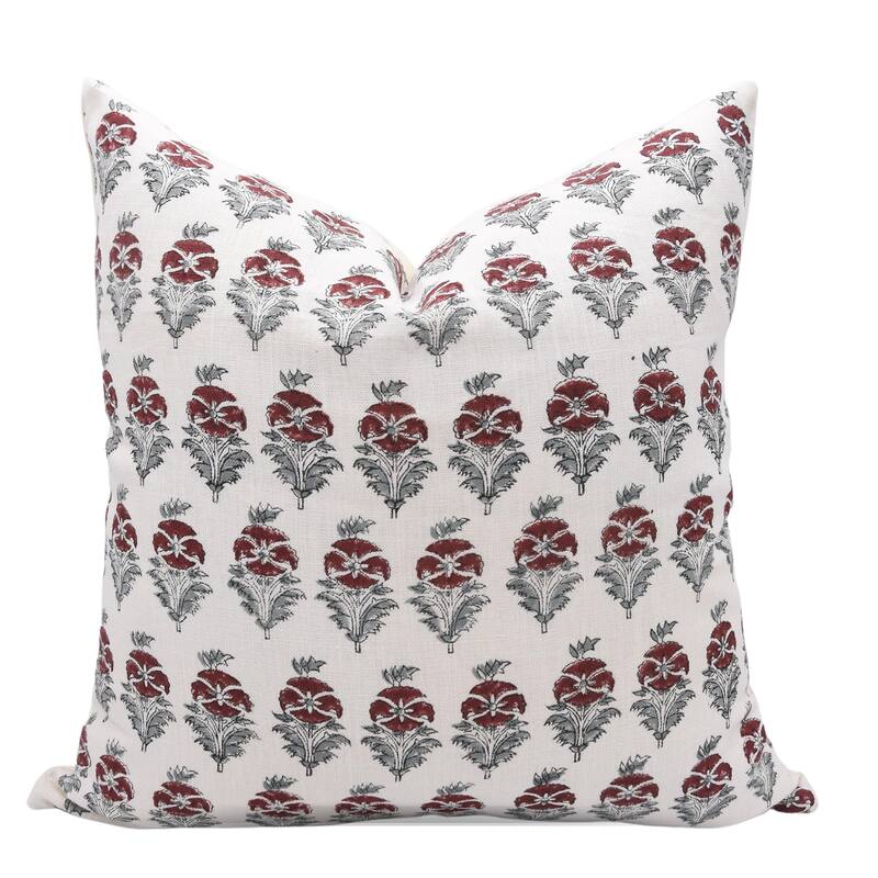 Linen Outdoor Sofa Block print pillow Cover - Mormukut - Pillow Covers - 14" x 20"
