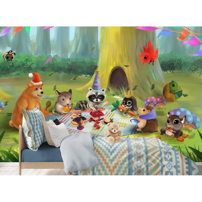 GK Wall Design Cartoon Forest Cute Animals Kids Removable Wallpaper