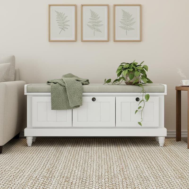 Classic Fluted Shoe Bench with Cushioned Top & Three Drawers by Harper&Bright Designs
