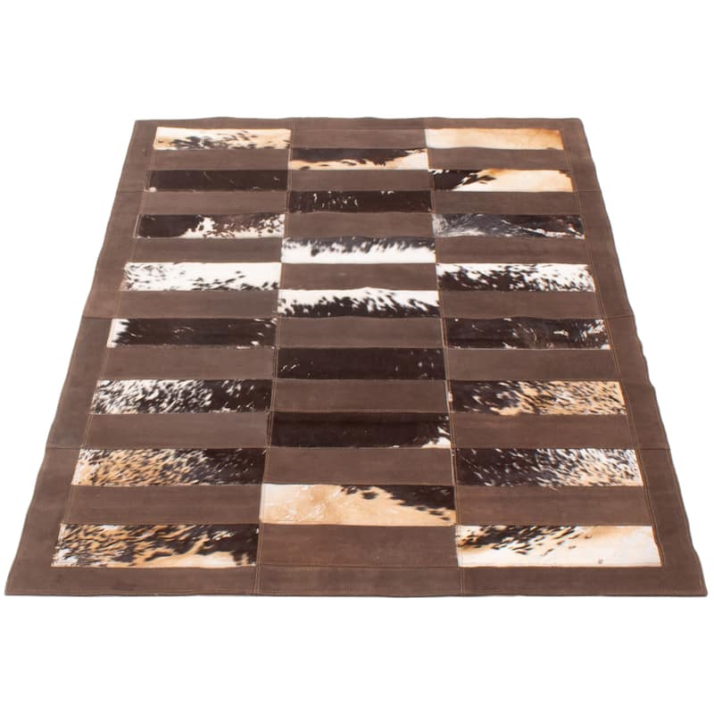 ECARPETGALLERY Handmade Cowhide Patchwork Brown Leather Rug - 4'4 x 6'7
