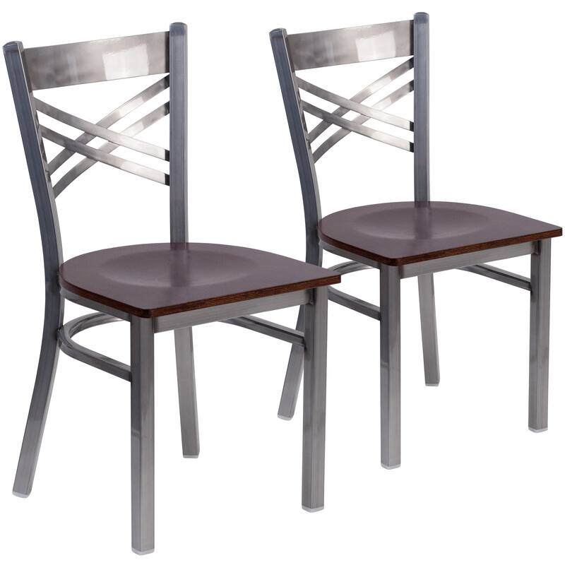 2 Pack Clear Coated ''X'' Back Metal Restaurant Chair - 16.5"W x 17"D x 32.25"H
