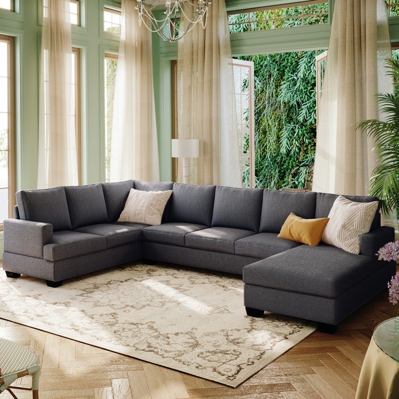 Long sofa shop with chaise lounge