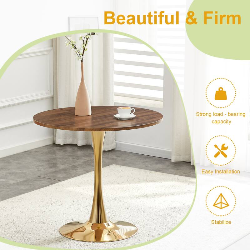 Round Thickened Table Top Coffee Table, Metal Pedestal Side Table Modern Bistro Table