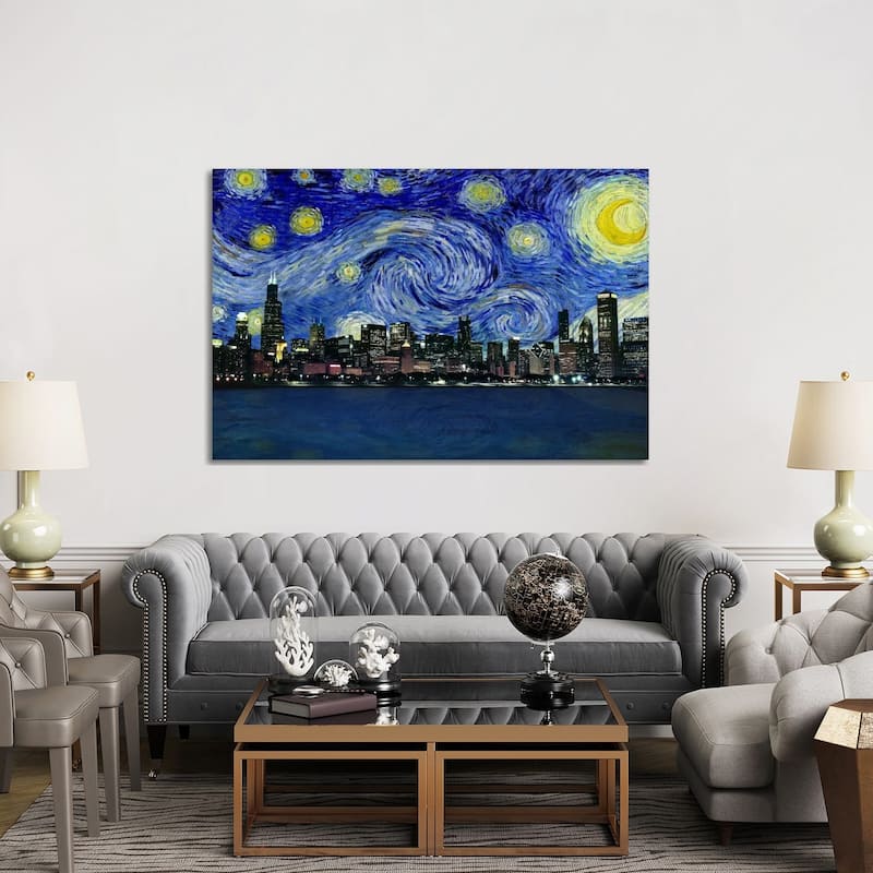 iCanvas "Chicago, Illinois Starry Night Skyline" by 5by5collective Canvas Print