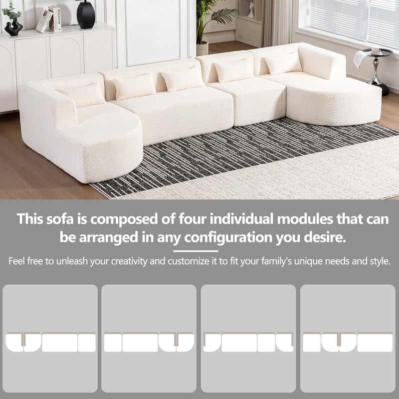 Free Combination Upholstered Sectional Sofa, Sofa Set with Curved Chaise Lounge, Large Floor Couch with Pillows