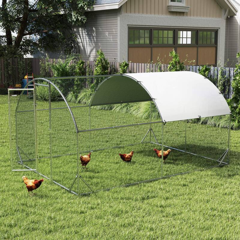 Large Silver Chicken Coop with Stand-Up Walk-In Design and Ventilated Mesh Walls for Bunnies or Ducks