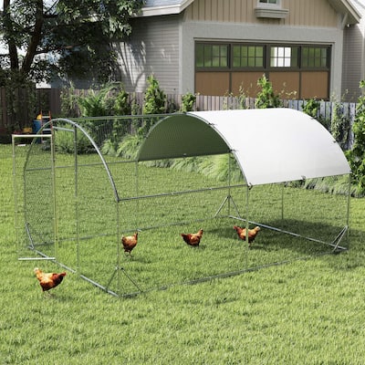 Large Silver Chicken Coop with Stand-Up Walk-In Design and Ventilated Mesh Walls for Bunnies or Ducks