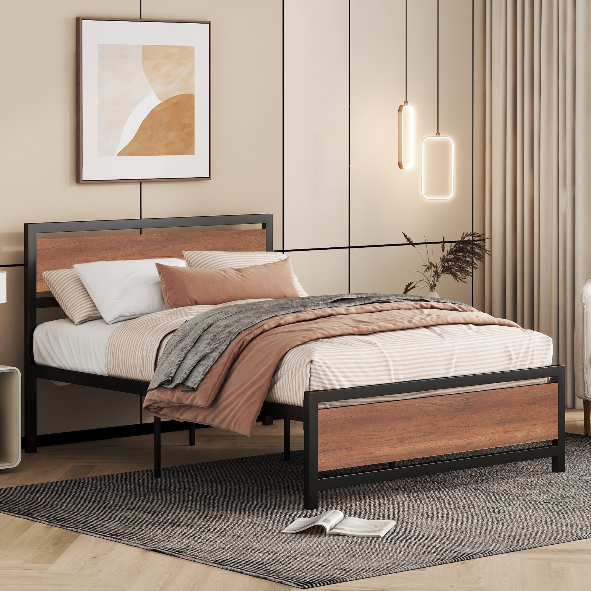 Zinus suzanne metal and wood platform bed shop with headboard and footboard