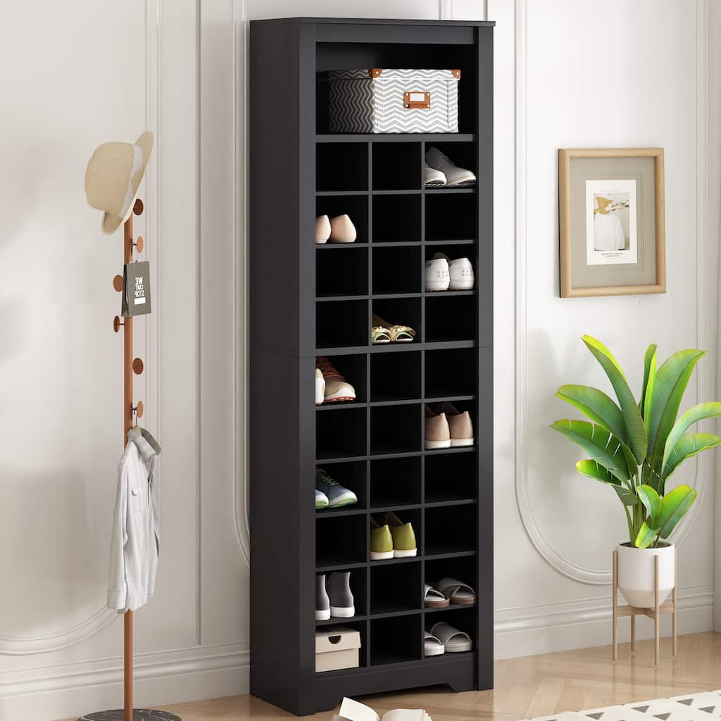 30 Shoe Cubby Console, Contemporary Shoe Cabinet with Multiple Storage Capacity, Free Standing Tall Cabinet with Versatile Use