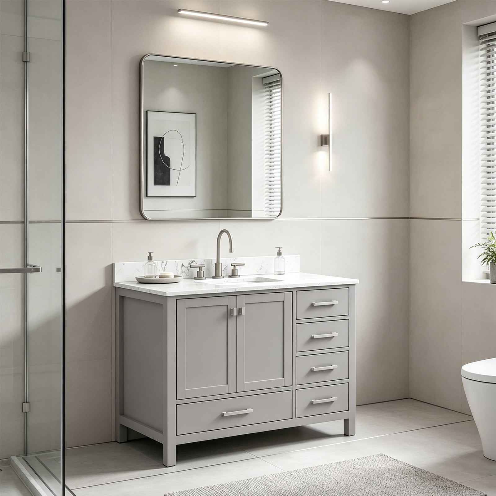 Nephelily 42 in. 48 in. 54 in. Soft Grey Bathroom Vanity with Top