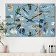 preview thumbnail 1 of 4, Designart 'Indigold Feathers Turquoise Pattern' Cottage 3 Panels Oversized Wall CLock - 36 in. wide x 28 in. high - 3 panels