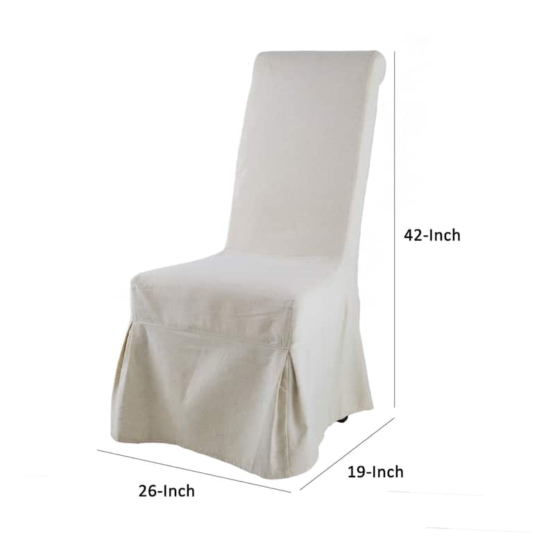 25 Inch Side Dining Chair, Skirted Parsons Style, White Fabric Slipcover