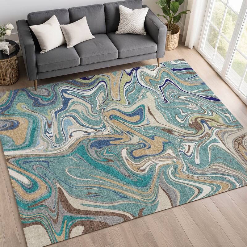 Machine Washable Indoor/ Outdoor Contemproary Fusion Chantille Rug