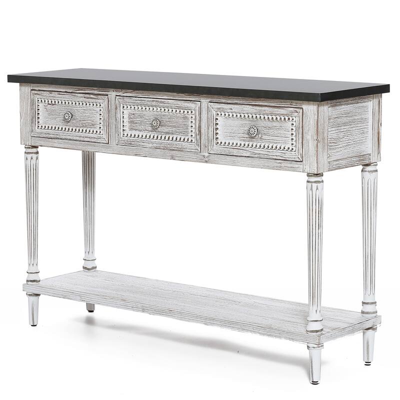 Farmhouse Distressed Wood and Metal 3-Drawer Console Table