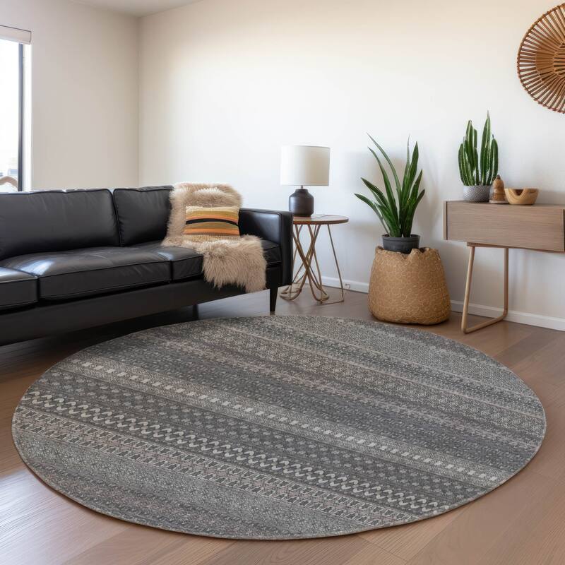 Premium Washable Super Soft Boho Stripes Mayfield Rug - Gray - 8' x 8' - Round