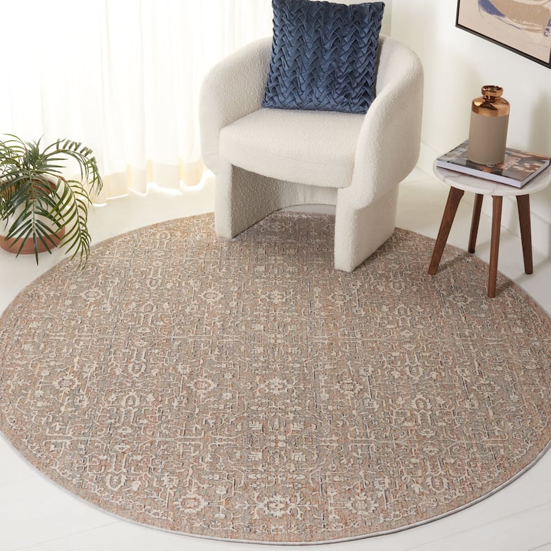 SAFAVIEH Harlow Slip Resistant Angelica Oriental Rug - 6'3" Round - Sage/Ivory