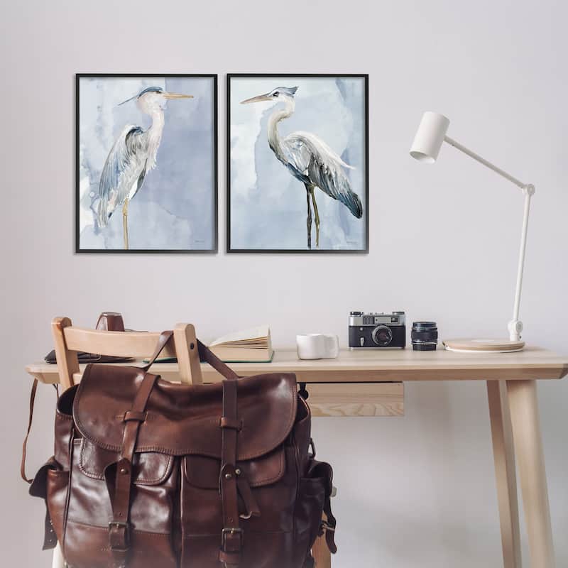 Stupell Heron Birds Standing Blue Sky Watercolor Painting Framed 2 Piece Wall Art - Grey