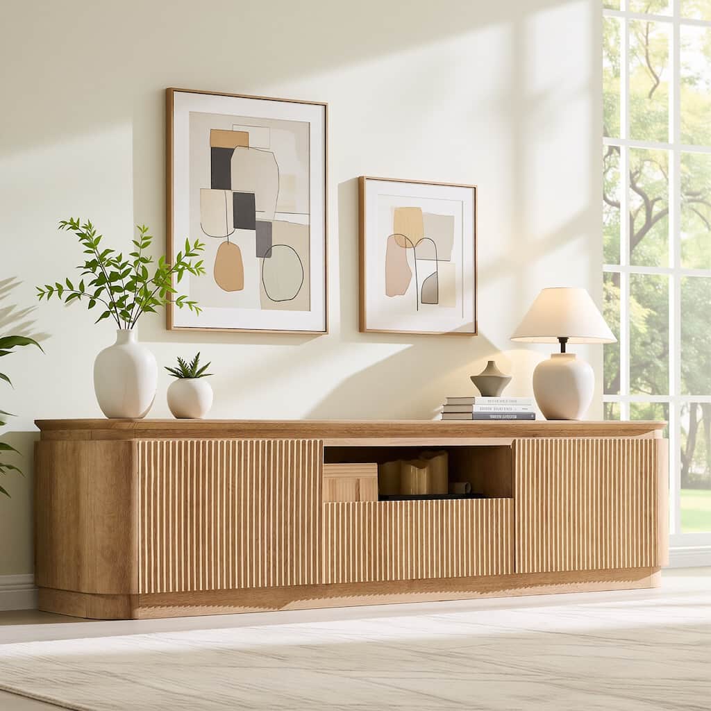 70" Modern Fluted TV Stand, Media Console, Wood Entertainment Center