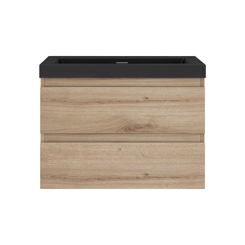 MDF Wall-Mounted Bathroom Vanity Set in Oak with Integrated Culture Marble Sink