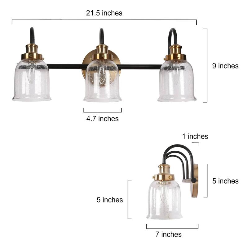 Mid-Century Modern Black Gold 2/3/4-Light Bathroom Vanity Light Seeded Glass Wall Sconces