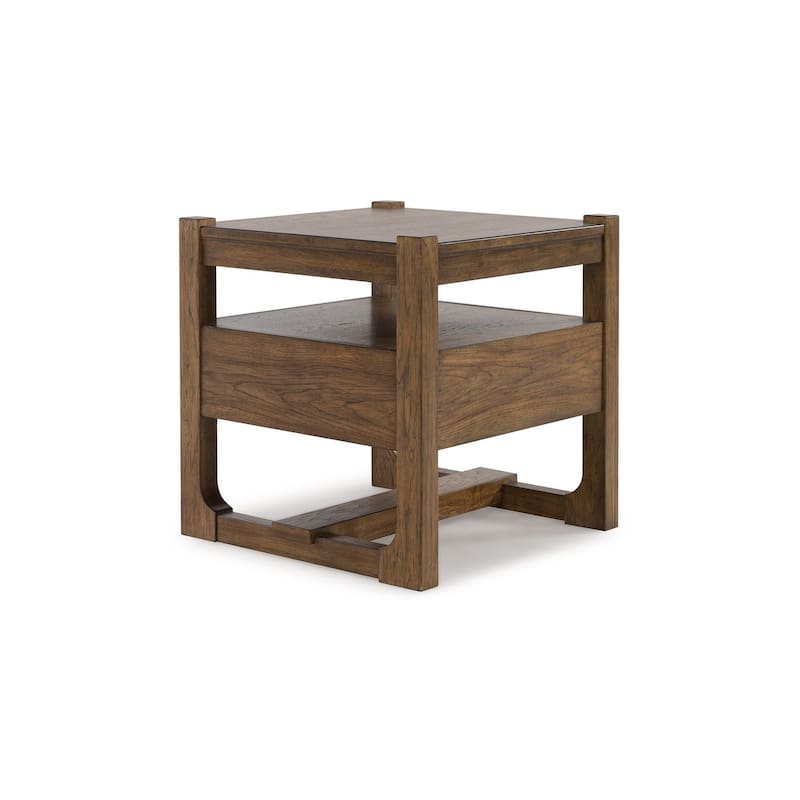 Cabal Square Side End Table, Drawer, Shelf, Light Brown Wood, 24 Inch