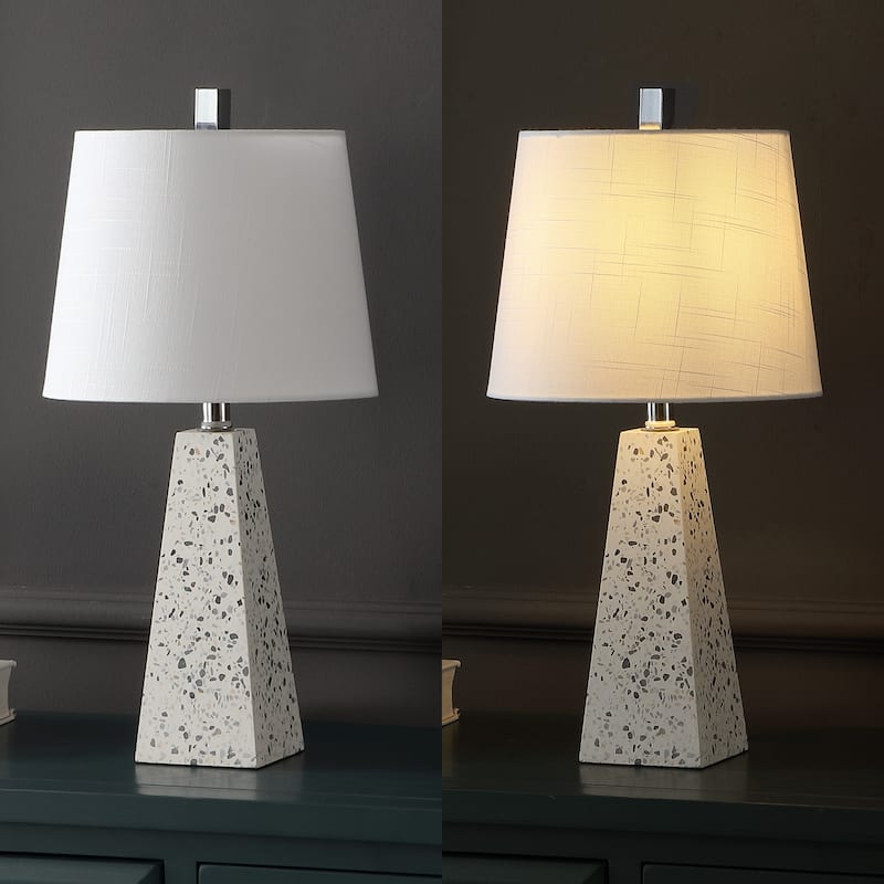 Stewart 20.5" Contemporary Resin LED Table Lamp, White Marble Finish (Set of 2), by JONATHAN Y