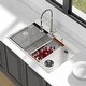 preview thumbnail 8 of 7, 33 in. Drop-In/Topmount Single Bowl 16 Gauge Brushed Nickel Stainless Steel Workstation Kitchen Sink with Glass Rinser