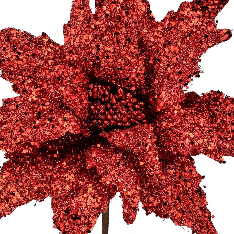 22" Sequin Glitter Poinsettia Stem
