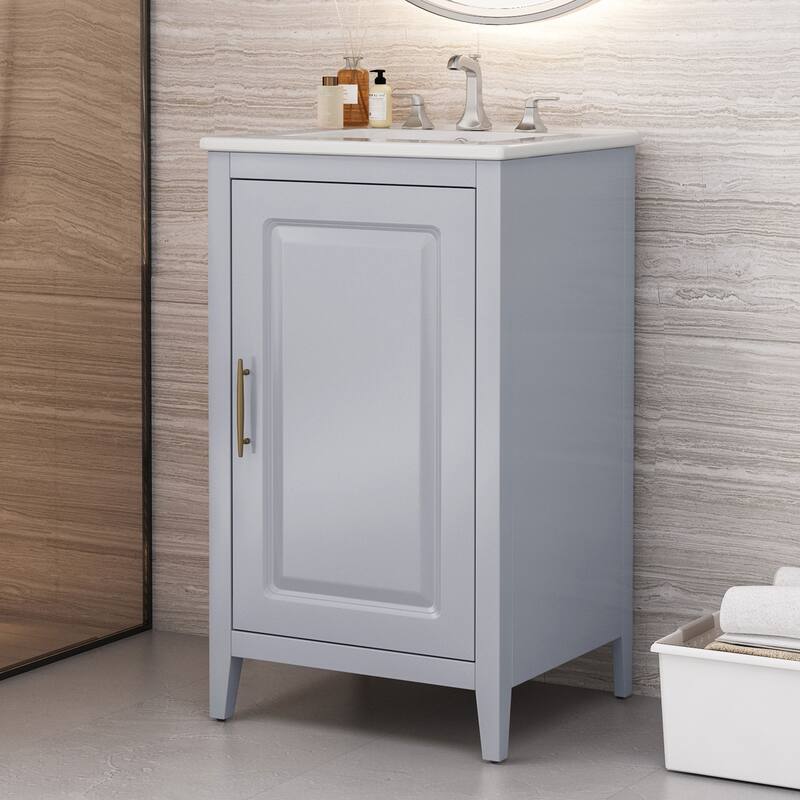 Bathroom Vanity with Sink, Vanity Set with Door Shelf and Soft-Closing Door, Bathroom Cabinet with Functional Drawer - Grey