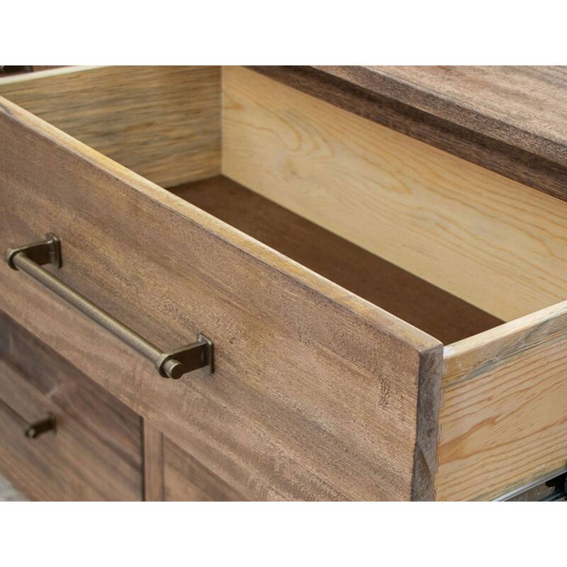 Olum 62 Inch Dresser, 6 Drawers, Metal Handles, Solid Mango Wood, Brown