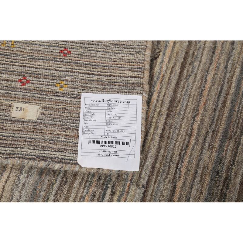 Striped Gabbeh Indian Area Rug Hand-Knotted Oriental Beige Wool Carpet - 4'11"x 7'11"